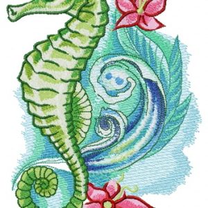 Sea horse with flowers embroidery design