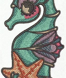 Sea horse and star embroidery design