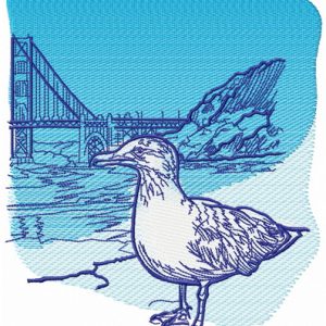 Seagull near bridge embroidery design