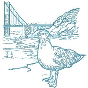 Seagull near bridge sketch embroidery design
