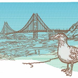 Seagull near Golden Gate Bridge embroidery design