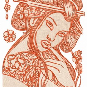 Seductive geisha embroidery design
