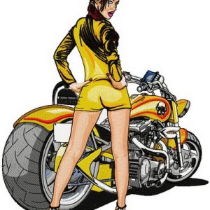 Young sassy handsome biker embroidery design