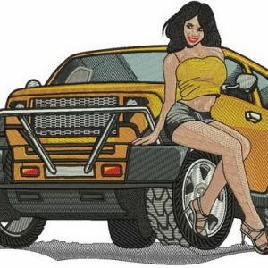 Sexy girl and SUV embroidery design