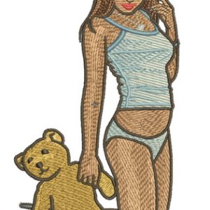Sexy girl with teddy bear embroidery design