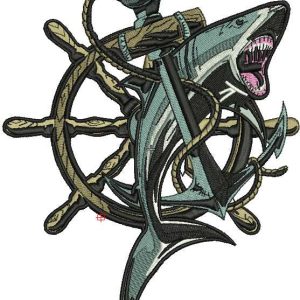 Shark and anchor embroidery design