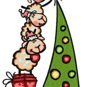 Sheep decorating New Year tree embroidery design