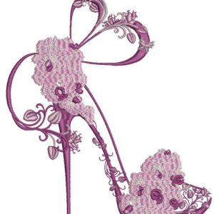 Shoes on a high heel decorated with orchid embroidery design