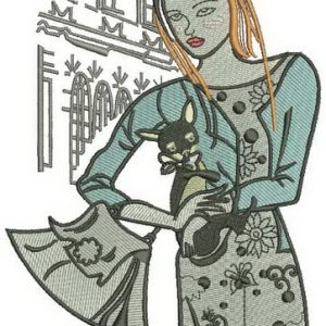 Shopping with small dog embroidery design