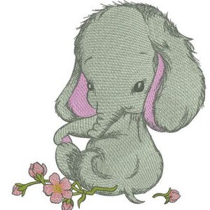 Shy elephant girl embroidery design
