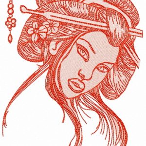 Shy geisha embroidery design