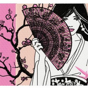 Shy Japanese girl embroidery design