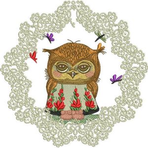 Shy owl embroidery design