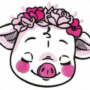 Shy piggy embroidery design