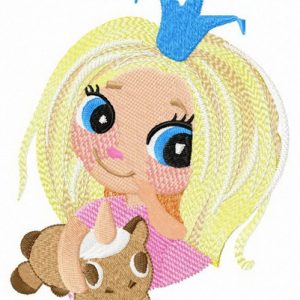 Shy princess with unicorn toy embroidery design