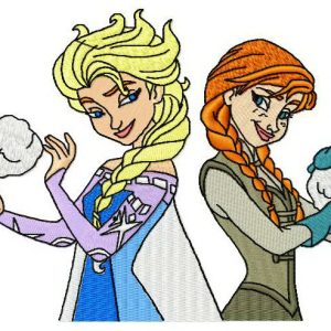 Sisters playing snowballs embroidery design