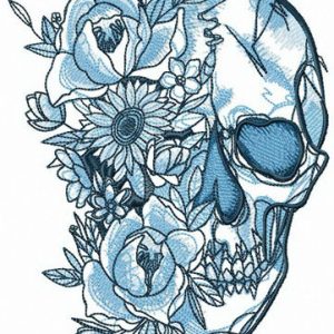Skull among flowers embroidery design