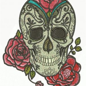 Skull and rose embroidery design