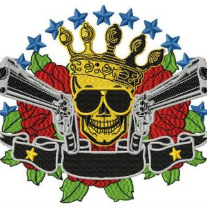 Skull, crown, guns embroidery design