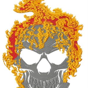 Skull in flame embroidery design