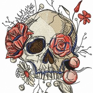Skull overgrown with flowers 2 embroidery design