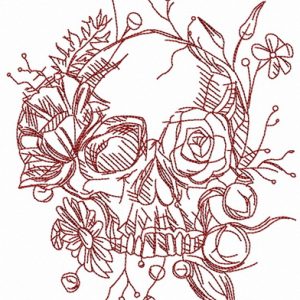 Skull overgrown with flowers 3 embroidery design