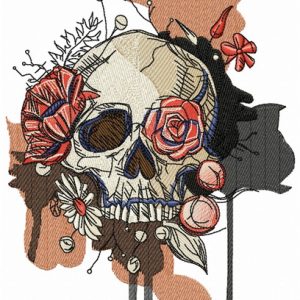 Skull overgrown with flowers embroidery design