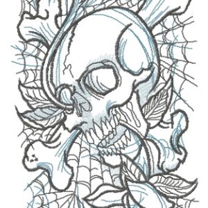 Skull, rose and web embroidery design