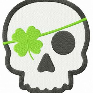 Skull with clover eye patch embroidery design