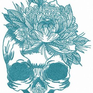 Skull with giant flower embroidery design
