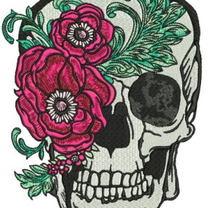 Skull with peony mask embroidery design