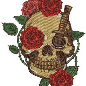 Skull with prickly rose 3 embroidery design