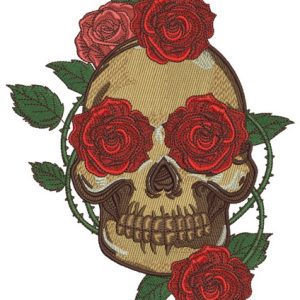 Skull with prickly rose 4 embroidery design