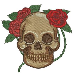 Skull with prickly rose embroidery design