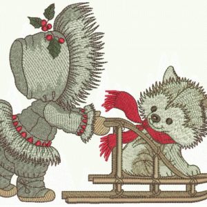 Sledging with puppy embroidery design