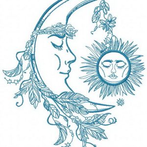 Sleeping moon and sun embroidery design