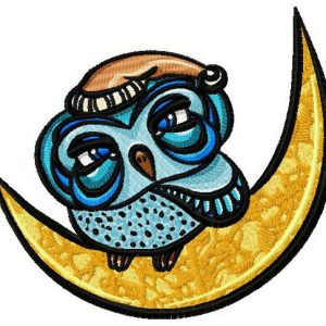 Sleepy owl on the moon embroidery design