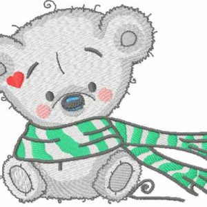 Teddy green scarf embroidery design
