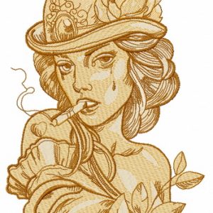 Smoking lady embroidery design