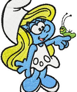 Smurf Girl with Caterpillar embroidery design