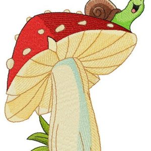 Snail on mushroom embroidery design