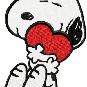 Snoopy with heart embroidery design