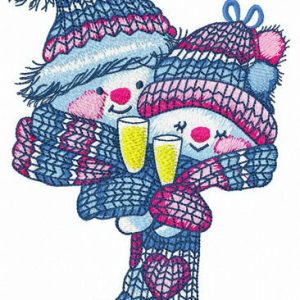 Snow family celebrating holiday embroidery design