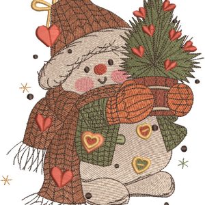 Snowman in love embroidery design