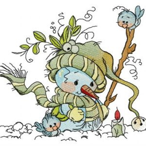 Snowman looks at candle embroidery design