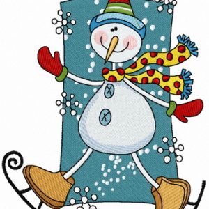 Snowman skating embroidery design