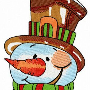 Snowman with brown top hat embroidery design