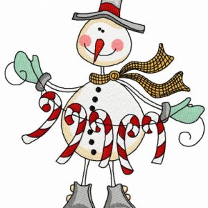 Snowman with candy cane garland 2 embroidery design