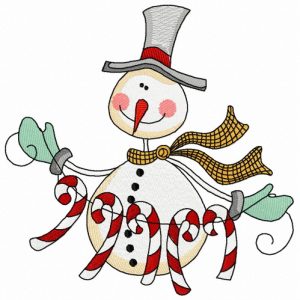 Snowman with candy cane garland 3 embroidery design