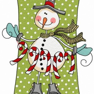 Snowman with candy cane garland embroidery design
